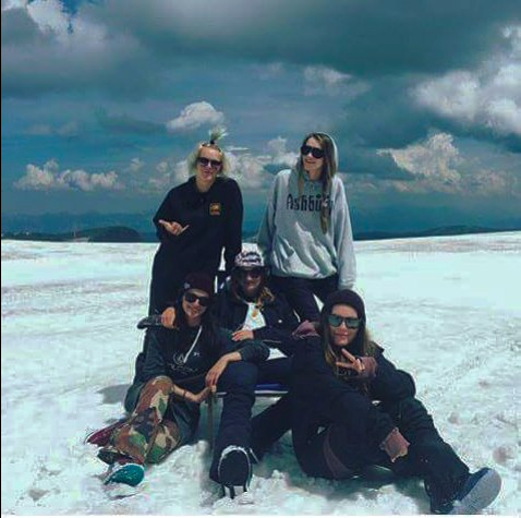 Girls shred gang at Dachstein - (From top left) Maya Killn, Lana Polic, Karolina Horakova, Cat Nicol and Blanka Sindlerova